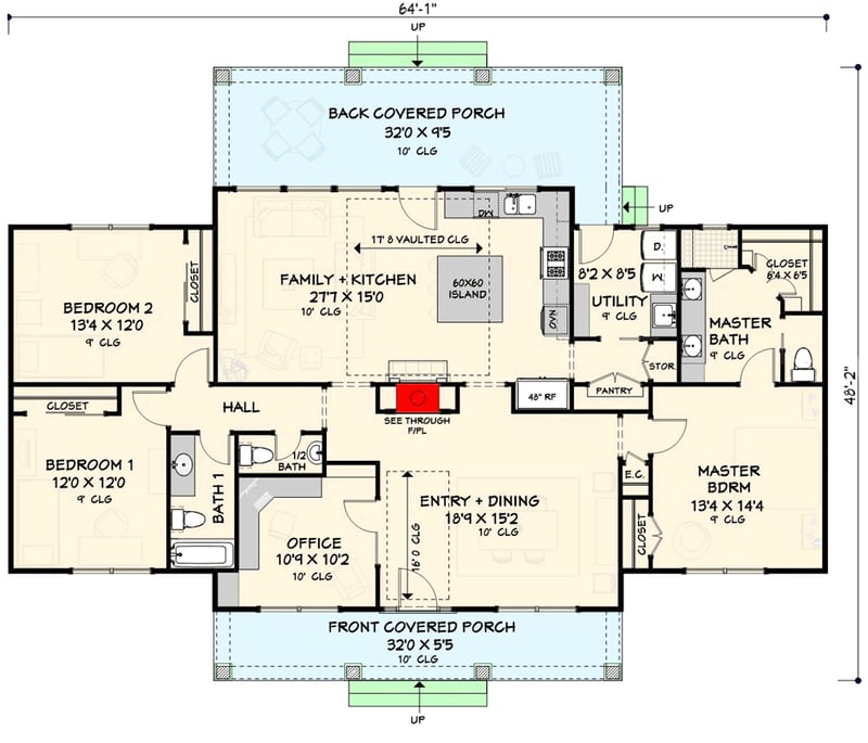 Plan 28911JJ: Flexible Country Plan with Detached Garage - Floor Plan - Main Level - Country, Farmhouse, Modern Farmhouse, Ranch, Traditional