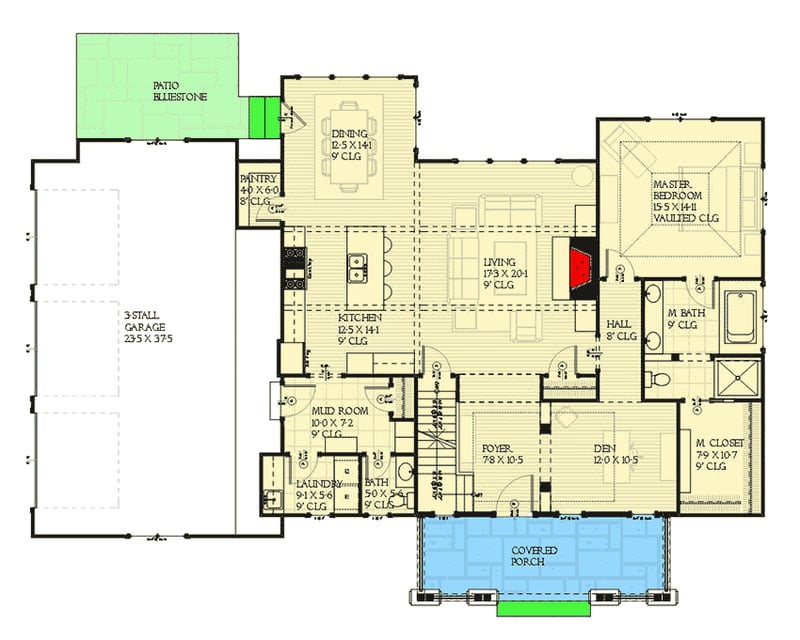 Plan 970012VC: Charming Craftsman with Two-Story Den - Floor Plan - Main Level - Bungalow, Craftsman, New American, Northwest