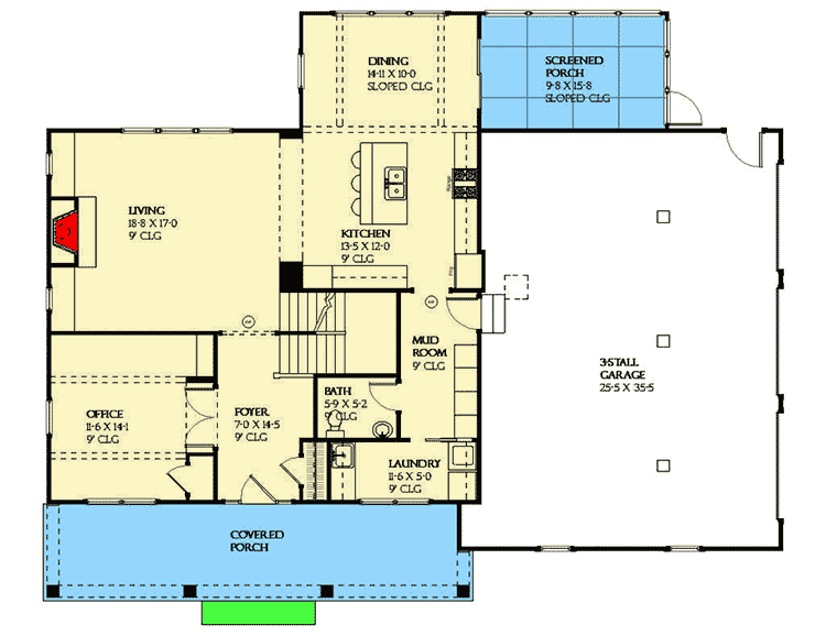 Plan 970013VC: 2-Story Country House Plan with Garage Options - Floor Plan - Main Level - Country, New American, Traditional