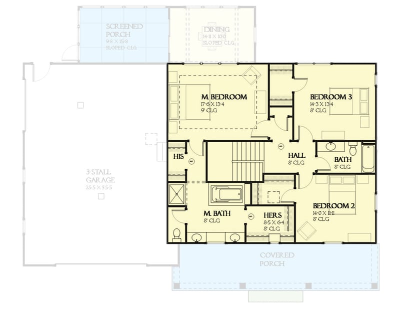 Plan 970019VC: 3-Bed Country Craftsman with Welcoming Front Porch - Floor Plan - 2nd Floor - Country, Craftsman, Farmhouse
