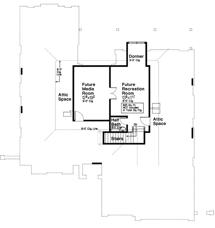 Plan 48551FM: One Level European House Plan with Future Space - Floor Plan - 2nd Floor - European, Tudor