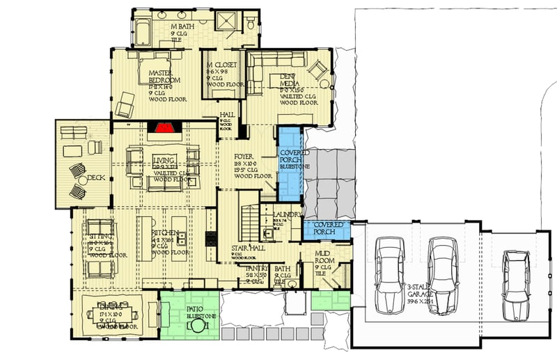 Plan 970037VC: Shingle Style House Plan with Finished Lower Level - Floor Plan - Main Level - Coastal, Craftsman, Northwest, Shingle, Traditional