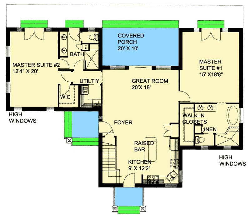 Plan 35539GH: Craftsman House Plan with Two Master Suites - Floor Plan - Main Level - Craftsman, Northwest