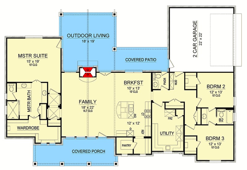 Plan 36538TX: One Story Hill Country House Plan - Floor Plan - Main Level - European, Hill Country