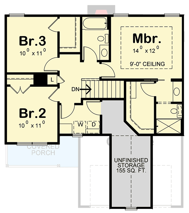 Plan 42494DB: Compact Traditional House Plan - 1460 Sq Ft - Floor Plan - 2nd Floor - Country, Traditional