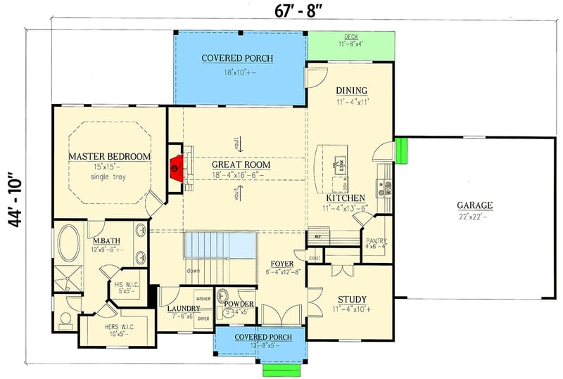 Plan 24366TW: Right-Sized House Plan with Vaulted Great Room and Open Concept Plan - Floor Plan - Main Level - Craftsman, New American, Northwest, Traditional