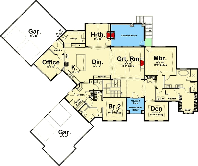 Plan 62671DJ: Spacious Two Bedroom Ranch House Plan - Floor Plan - Main Level - European, Mediterranean, Ranch