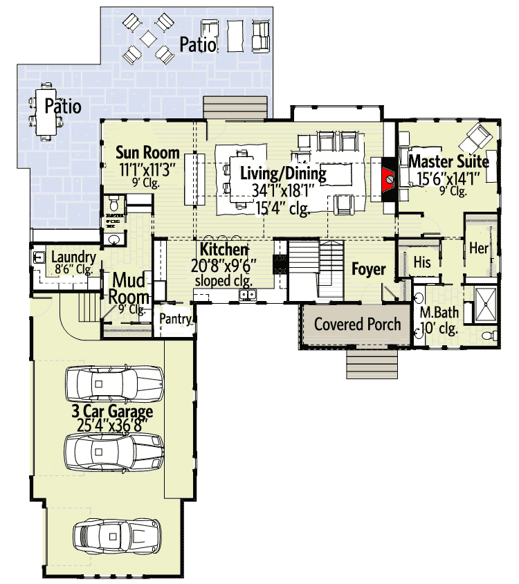 Plan 970053VC: Shingle Style Ranch House Plan with Optional Finished Lower Level - Floor Plan - Main Level - Cape Cod, New American, Ranch, Shingle, Traditional