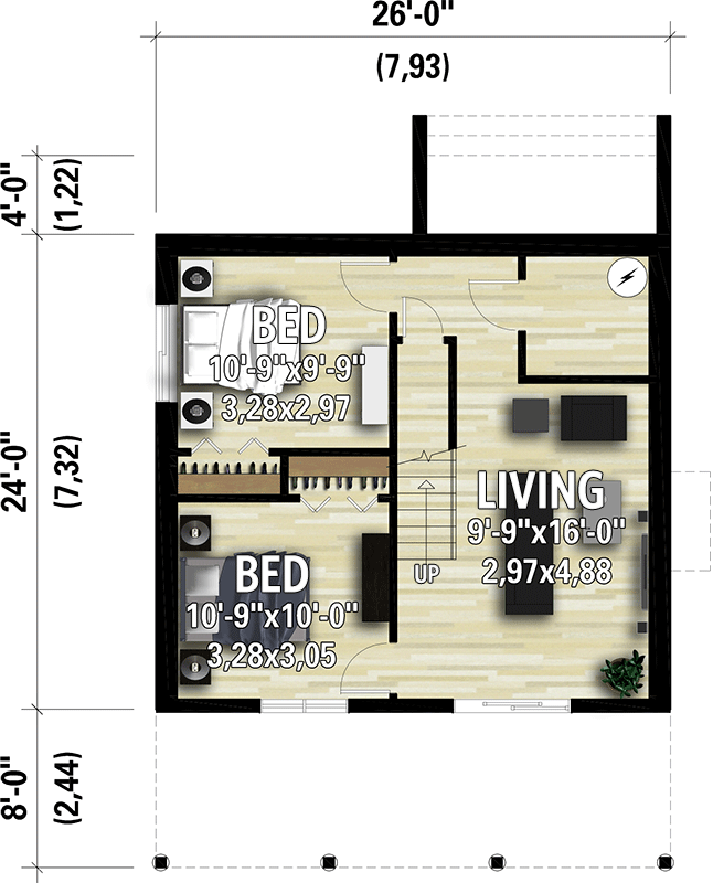 Plan 80903PM: Chalet-Style Vacation Cottage with Finished Lower Level - 1457 Sq Ft - Floor Plan - Lower Level - Contemporary, Modern, Vacation