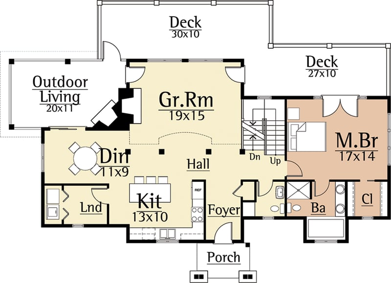 Plan 18836CK: Open Living Farmhouse - Floor Plan - Main Level - Farmhouse, Rustic, Vacation