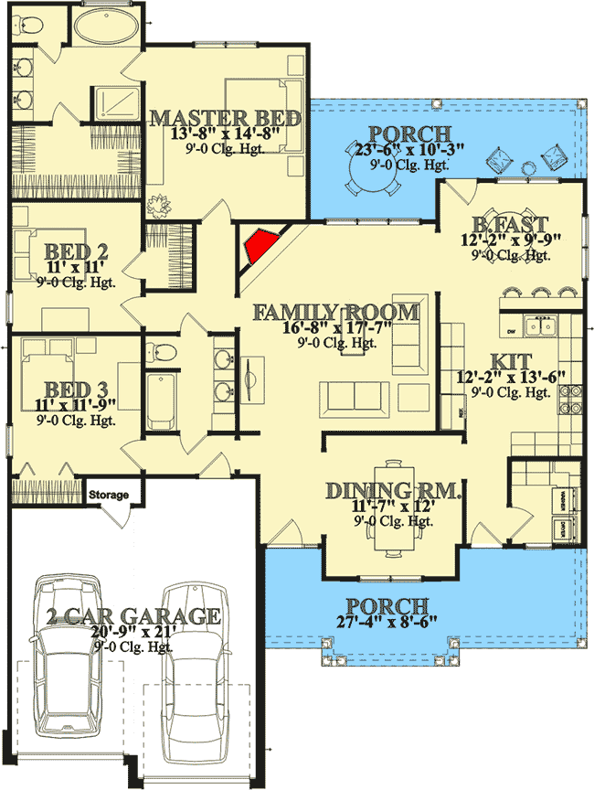 Plan 86301HH: Southern Ranch House Plan - Floor Plan - Main Level - Ranch, Southern