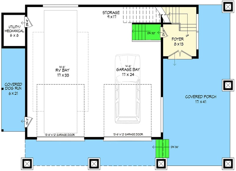 Plan 68496VR: Unique Contemporary Home Plan with RV Bays - Floor Plan - Main Level - Contemporary, Mid Century Modern, Modern, Mountain, Northwest