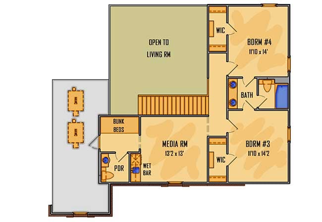 Plan 510009WDY: European Style 4-Bedroom House Plan with Bunk Room Upstairs - Floor Plan - 2nd Floor - European, French Country, Traditional