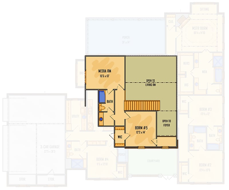 Plan 510008WDY: Gracious European House Plan with Front Courtyard - Floor Plan - 2nd Floor - Acadian, Country, European, French Country, Southern, Traditional