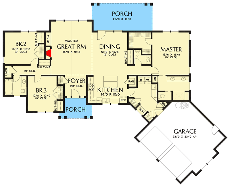 Plan 69651AM: Split Bedroom Craftsman House Plan - Floor Plan - Main Level - Craftsman, Mountain, Northwest