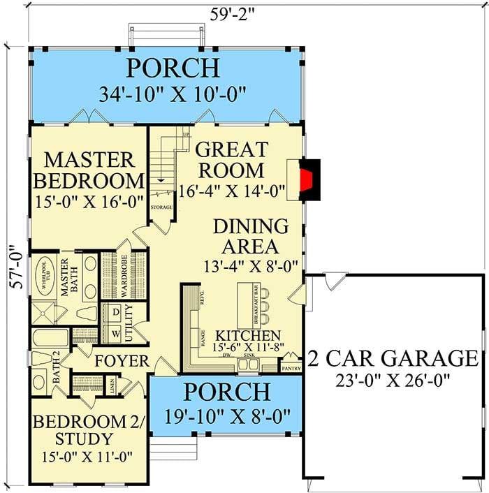 Plan 32660WP: Cozy Cape Codder with Flex Room - Floor Plan - Main Level - Cape Cod, Cottage, Country, Traditional
