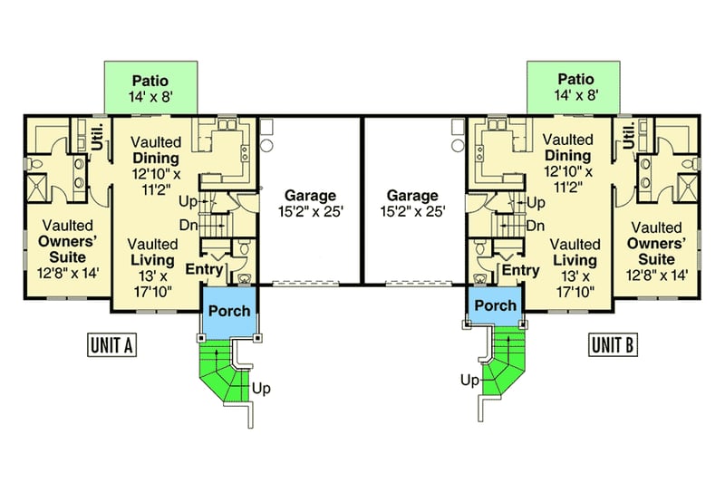 Plan 72898DA: Northwest Duplex House Plan - Floor Plan - Main Level - Northwest