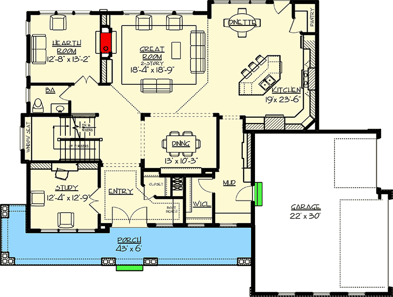Plan 73376HS: Beautiful Craftsman With Amazing Great Room - 3634 Sq Ft - Floor Plan - Main Level - Craftsman, New American, Northwest, Traditional