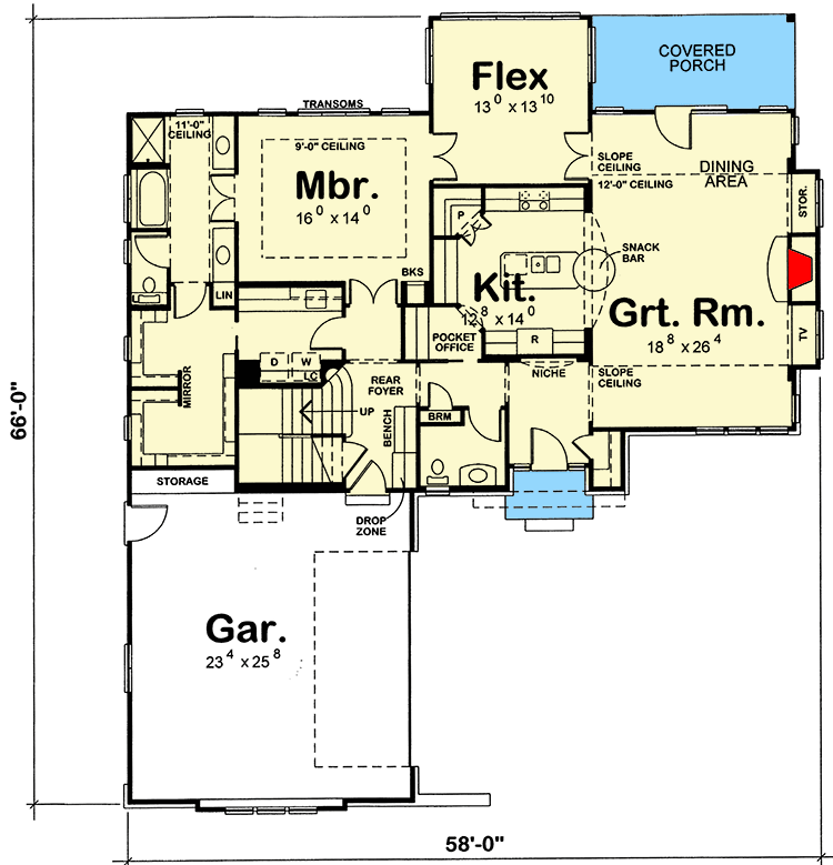 Plan 42503DB: Traditional House Plan with Two Flex Spaces - Floor Plan - Main Level - Traditional