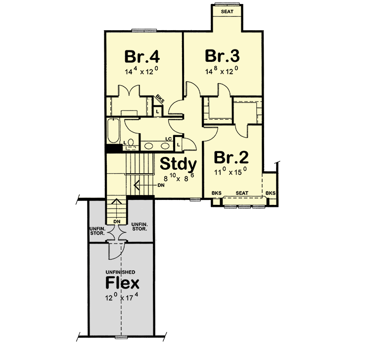 Plan 42503DB: Traditional House Plan with Two Flex Spaces - Floor Plan - 2nd Floor - Traditional