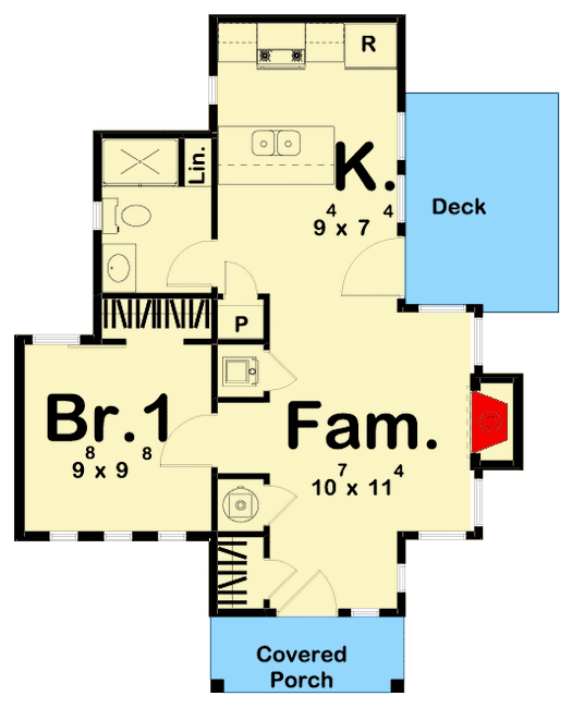 Plan 62705DJ: Tiny House or Vacation Getaway - Floor Plan - Main Level - Cabin, Cottage, Craftsman, Mountain, Rustic, Vacation