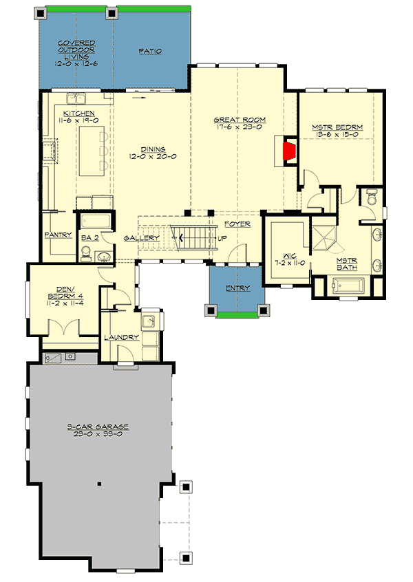 Plan 23701JD: Mountain Craftsman Home Plan with 2 Upstairs Bedrooms - Floor Plan - Main Level - Craftsman, Mountain