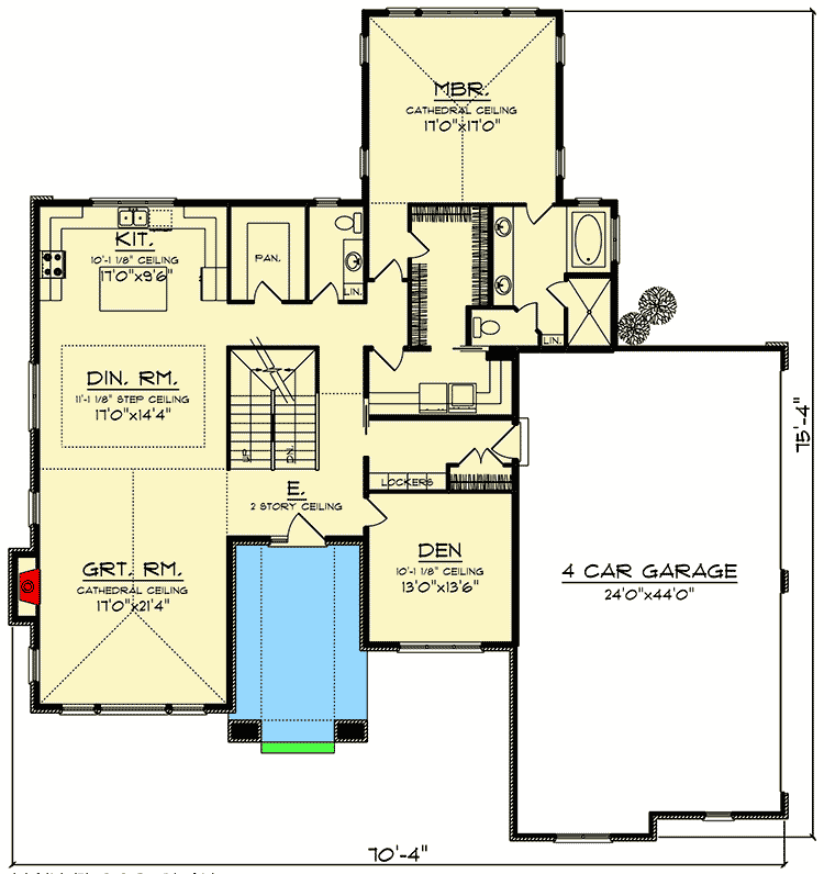 Plan 890062AH: Four Bedroom Prairie Style House Plan - Floor Plan - Main Level - Northwest, Prairie