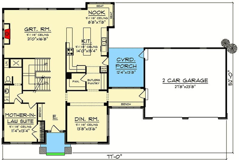 Plan 890063AH: Prairie Style House Plan with In-Law Suite - Floor Plan - Main Level - Northwest, Prairie