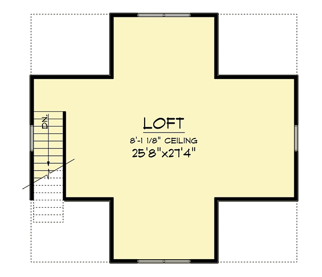 Plan 890042AH: 840 Sq Ft Two Car Garage with 552 Sq Ft Loft Above - Floor Plan - Loft - Carriage
