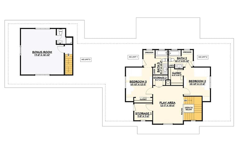 Plan 28916JJ: Modern Farmhouse Plan with Flexible Bonus Over Garage - Floor Plan - 2nd Floor - Country, Farmhouse, New American, Traditional