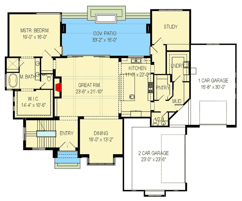 Plan 290065IY: For the Sloping Lot - Floor Plan - Main Level - European, Traditional