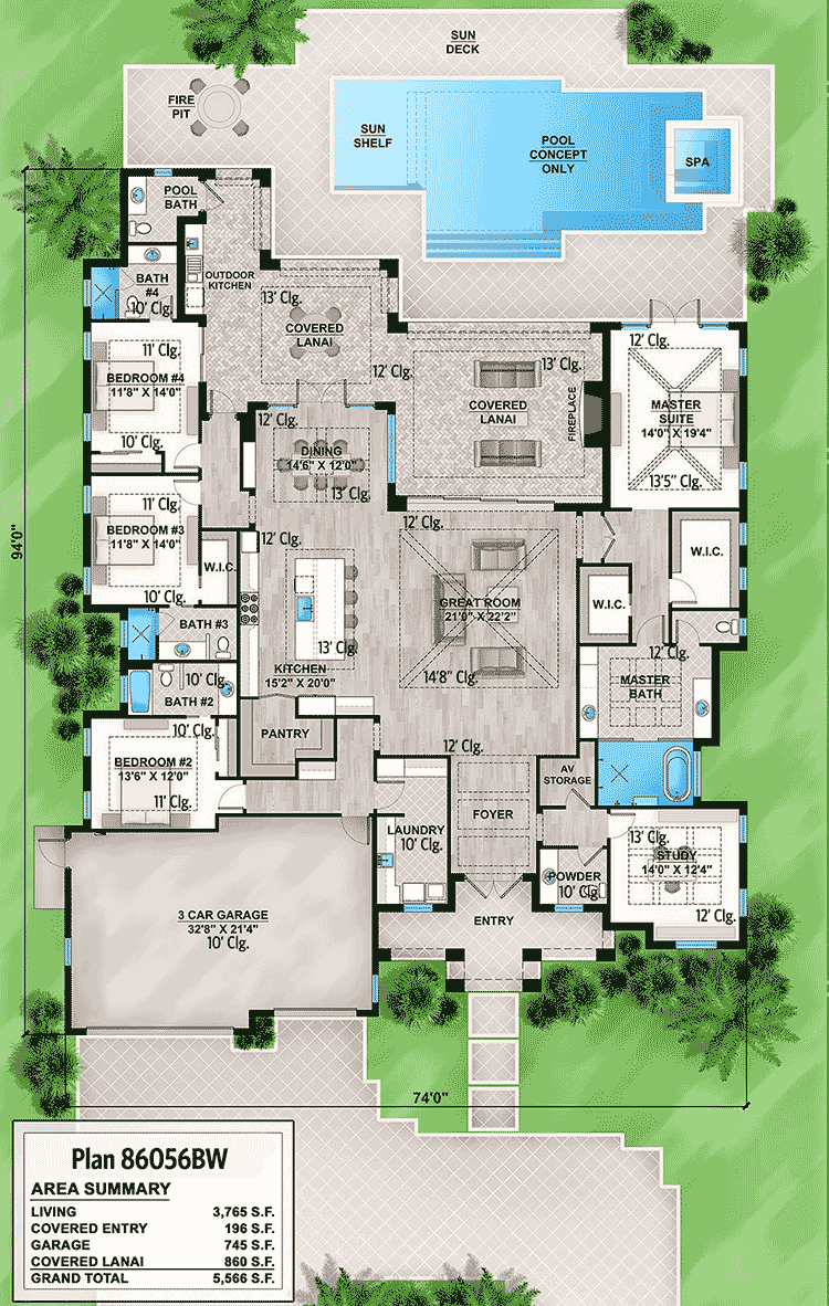 Plan 86056BW: Upscale Florida House Plan - Floor Plan - Main Level - Coastal, Florida-Style, Vacation