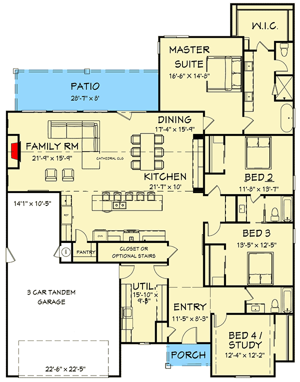 Plan 570002LEF: Charming Southern House Plan - Floor Plan - Main Level - French Country, Southern, Traditional