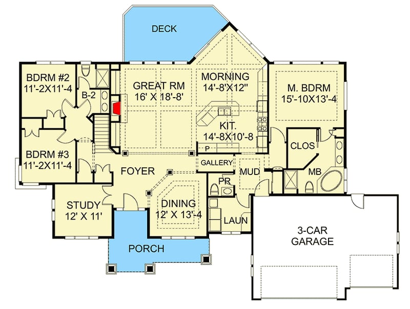 Plan 770000CED: Exclusive Craftsman Rambler with Sunny Morning Room - Floor Plan - Main Level - Craftsman, Northwest
