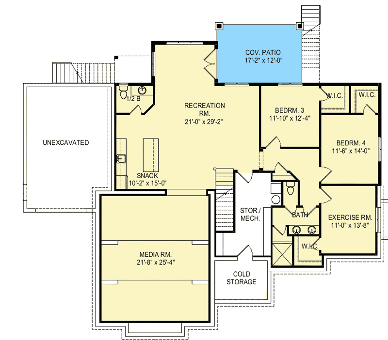 Plan 290087IY: Prairie Style House Plan with Finished Lower Level - Floor Plan - Lower Level - Northwest, Prairie