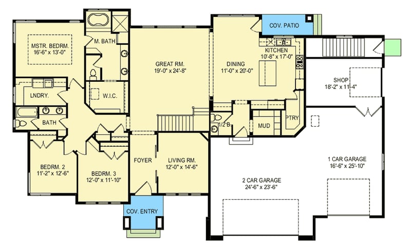Plan 290089IY: Unique Prairie Style Ranch - Floor Plan - Main Level - Northwest, Prairie