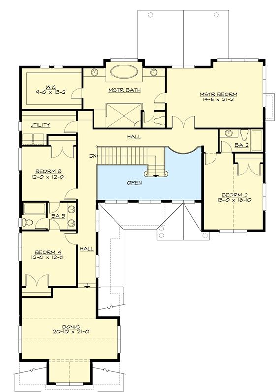 Plan 23721JD: Traditional House Plan with Bonus Room Included - Floor Plan - 2nd Floor - New American, Northwest, Shingle, Traditional
