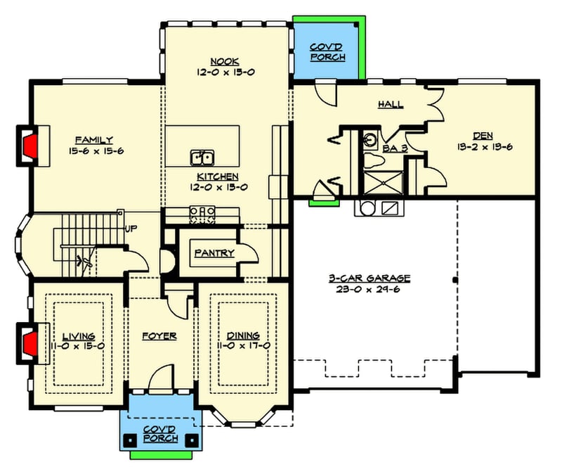 Plan 23722JD: Lavish Traditional House Plan - Floor Plan - Main Level - Craftsman, New American, Northwest, Shingle, Traditional