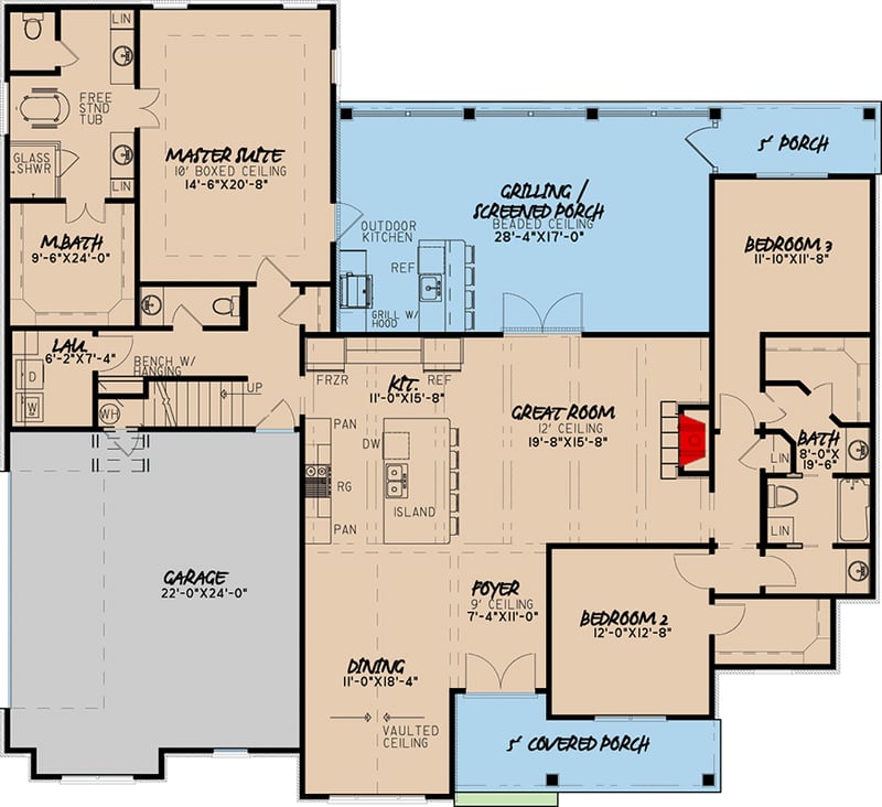 Plan 70572MK: Traditional House Plan With A Rustic Twist - 2199 Sq Ft - Floor Plan - Main Level - Craftsman, European, Traditional