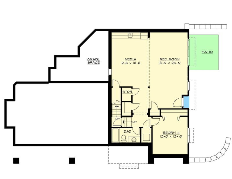 Plan 23760JD: Craftsman House Plan with Media and Rec Rooms Included - Floor Plan - Lower Level - Craftsman, Mountain, New American, Northwest, Shingle, Traditional