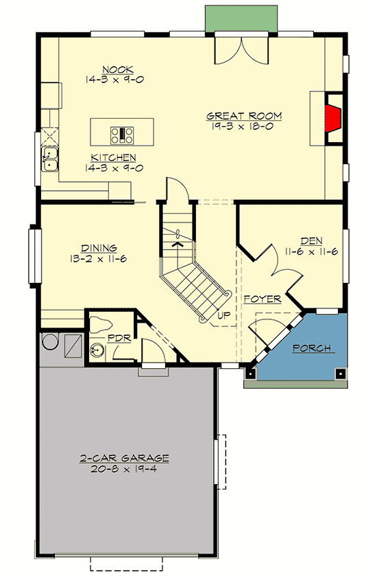 Plan 23732JD: Two-Story Traditional Home for a Narrow Lot - Floor Plan - Main Level - Craftsman, Northwest, Shingle, Traditional
