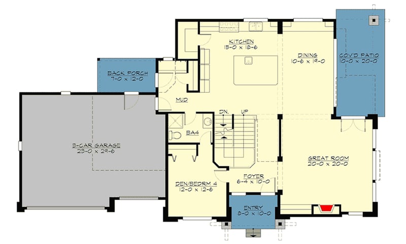 Plan 23739JD: Prairie Style House Plan with Rec Room and Exercise Room - Floor Plan - Main Level - Northwest, Prairie