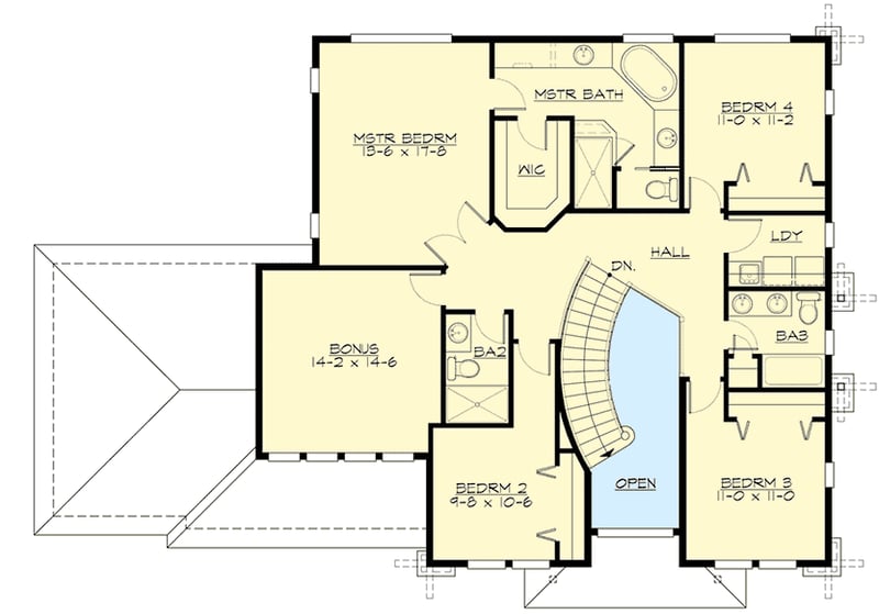 Plan 23750JD: Prairie Style House Plan with Five Bedrooms and Bonus Room - Floor Plan - 2nd Floor - Northwest, Prairie