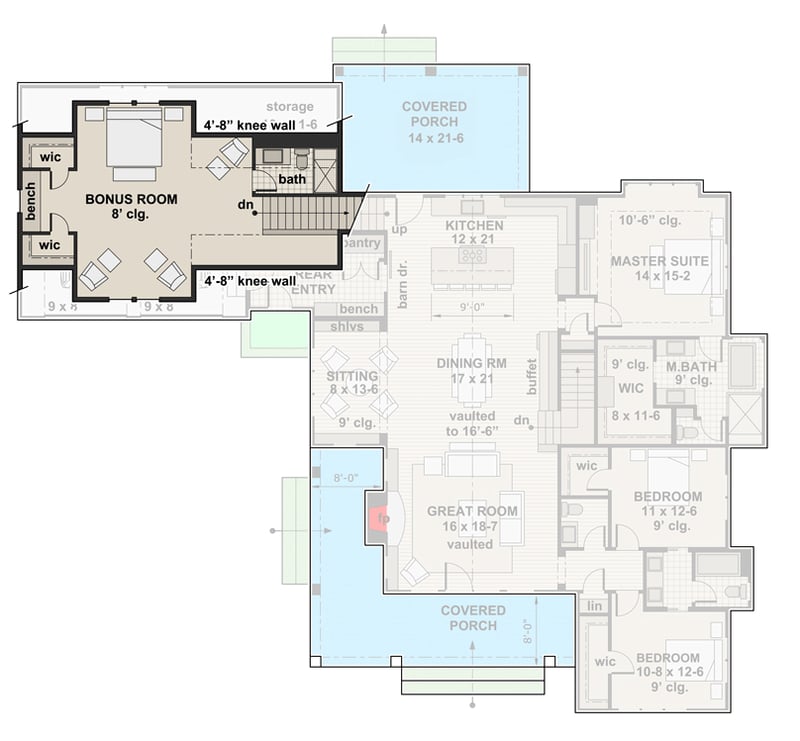 Plan 14660RK: Modern 3-Bed Farmhouse with Vaulted Open Concept Interior - Floor Plan - 2nd Floor - Coastal, Country, Farmhouse, Modern Farmhouse, New American, Traditional