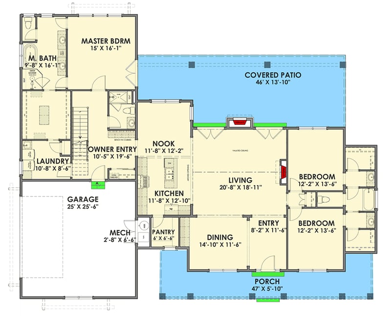Plan 64462SC: Flexible Modern Farmhouse with Split Bedrooms - 2590 Sq Ft - Floor Plan - Main Level - Country, Farmhouse, Modern Farmhouse, Ranch, Traditional