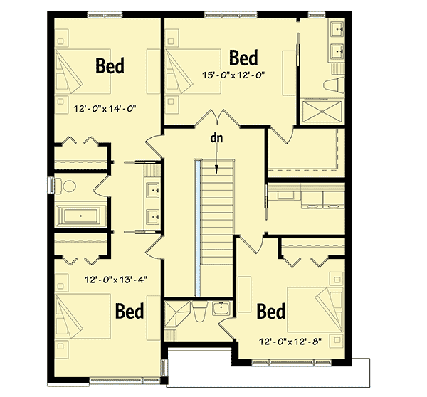 Plan 22489DR: Four Bedroom Split Level House Plan - Floor Plan - 2nd Floor - Contemporary, Northwest
