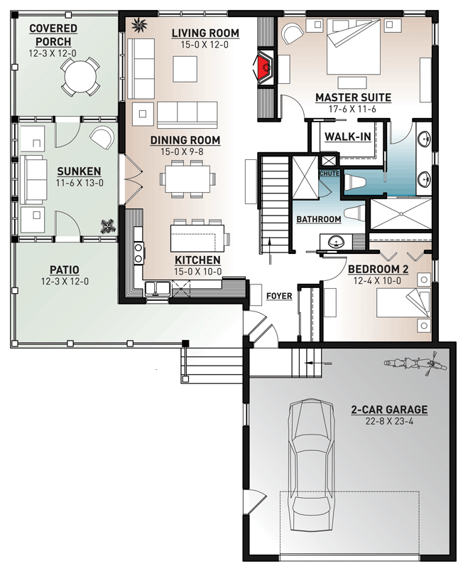 Plan 22491DR: Vacation Home Plan With Finished Lower Level - Floor Plan - Main Level - Northwest, Ranch, Vacation