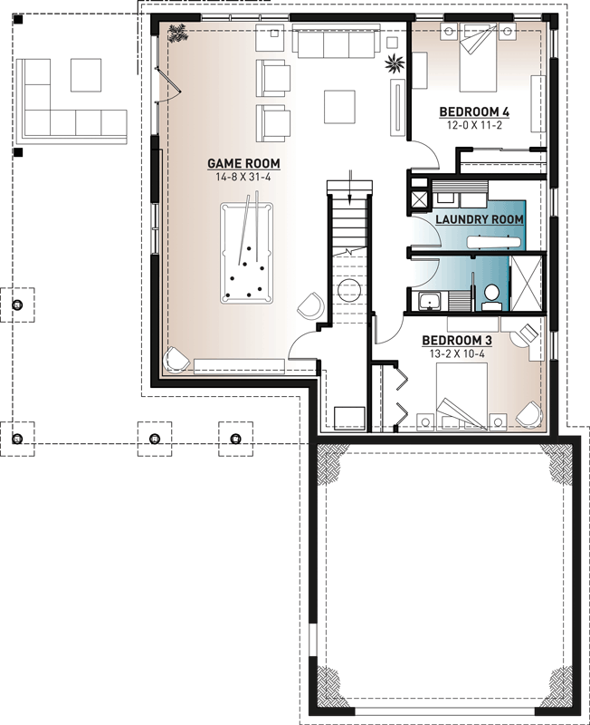 Plan 22491DR: Vacation Home Plan With Finished Lower Level - Floor Plan - Lower Level - Northwest, Ranch, Vacation