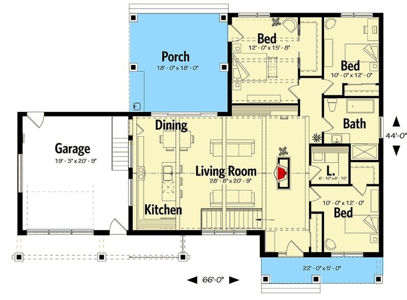 Plan 22493DR: Modern Ranch Home Plan with Vaulted Interior - Floor Plan - Main Level - New American, Northwest, Ranch