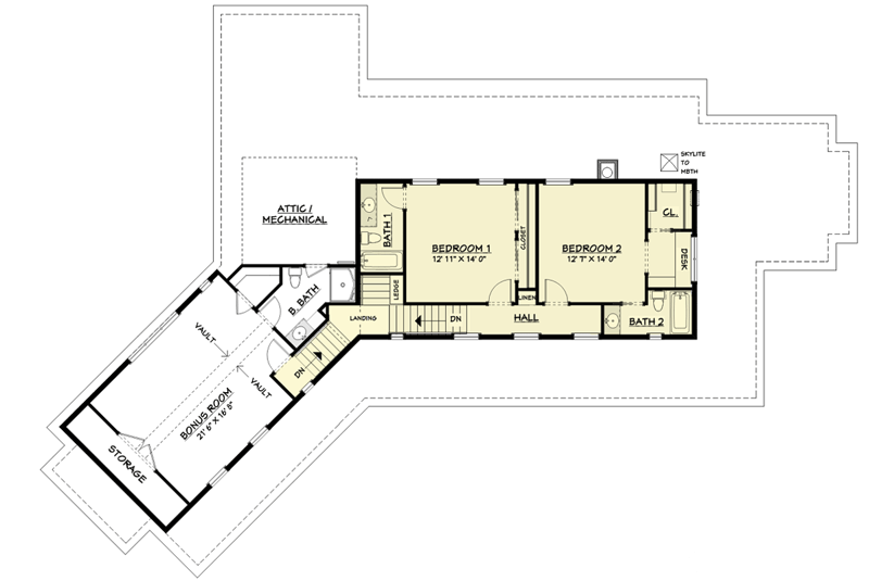 Plan 28921JJ: Master-On-Main Modern Farmhouse with Angled Garage and Bonus Room - 2654 Sq Ft - Floor Plan - 2nd Floor - Country, Farmhouse, New American, Traditional
